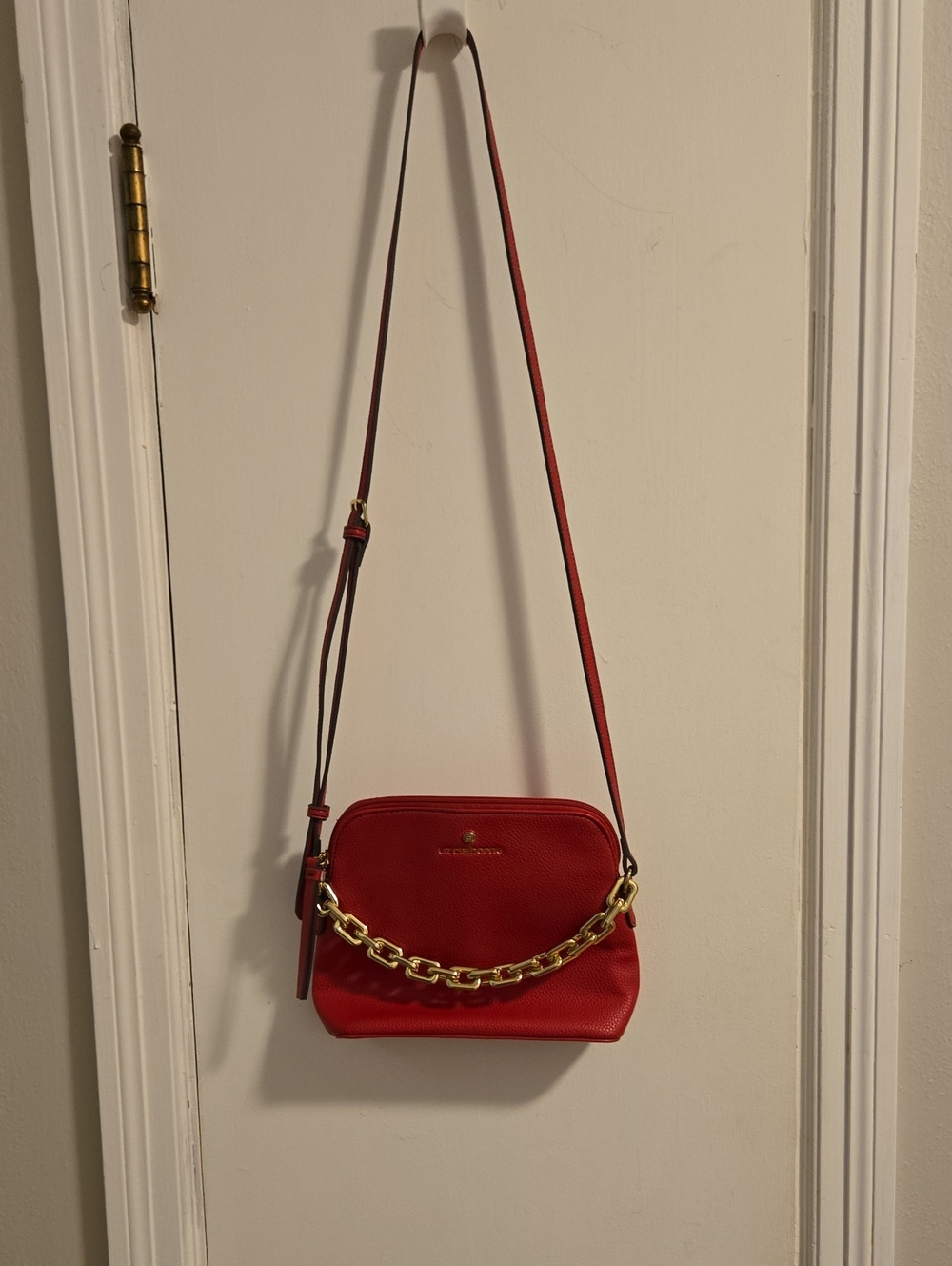 Liz Claiborne Red Leather Crossbody with Gold Chain